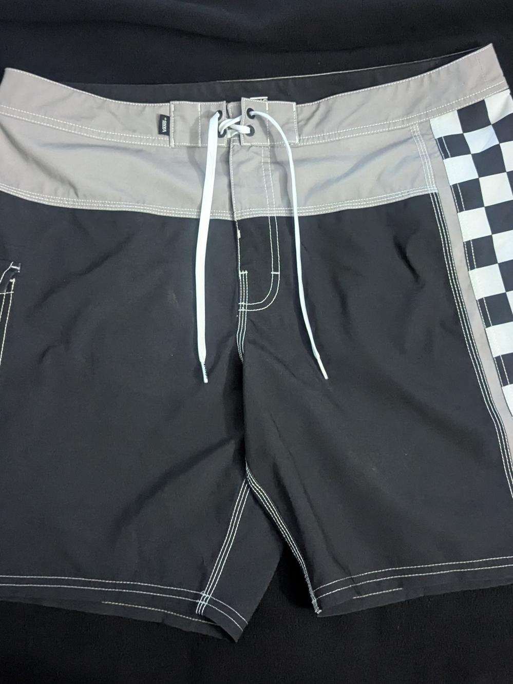 Vans Black Swim Board Shorts with Gray Waistband and Checker Side
